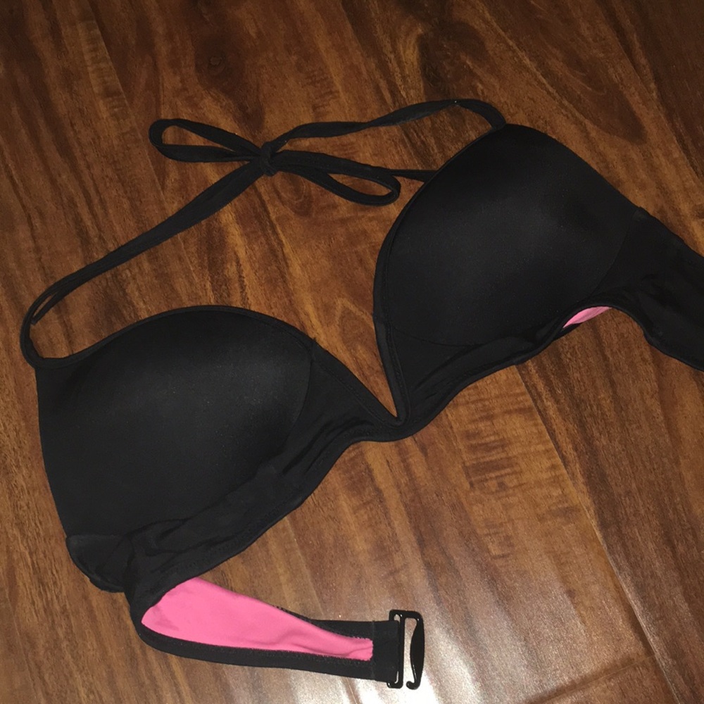 Plunging Black Bikini Top